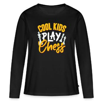 échecs, joueur d’échecs, citation d’échecs - T-shirt manches longues Premium bio Femme - noir - Devant - Julia (174cm)