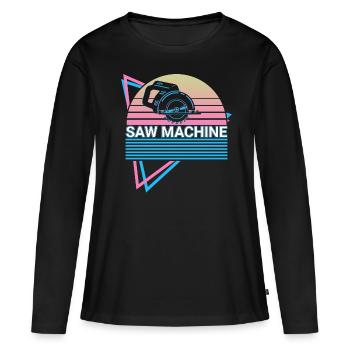Machine à scier Retro - T-shirt manches longues Premium bio Femme - noir - Devant - Julia (174cm)