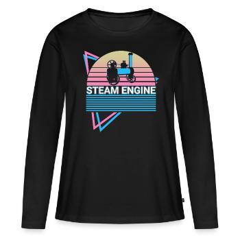 Locomotive à vapeur Retro - T-shirt manches longues Premium bio Femme - noir - Devant - Julia (174cm)
