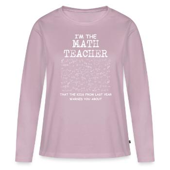 Professeur de mathématiques Licorne - T-shirt manches longues Premium bio Femme - rose poudré - Devant - Julia (174cm)