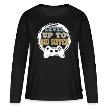 Schwester Gaming Retro Geschenkidee - Frauen Premium Bio Langarmshirt - Schwarz - Vorne - Julia (174cm)