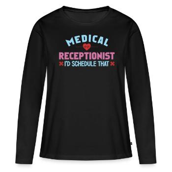 Réceptionniste médicale - T-shirt manches longues Premium bio Femme - noir - Devant - Julia (174cm)