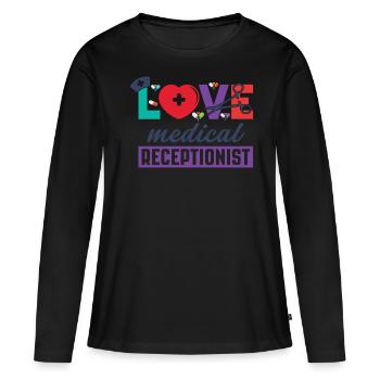 Réceptionniste médicale - T-shirt manches longues Premium bio Femme - noir - Devant - Julia (174cm)