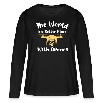 Drone volant, drones, drones, modèles réduits d’avions - T-shirt manches longues Premium bio Femme - noir - Devant - Julia (174cm)