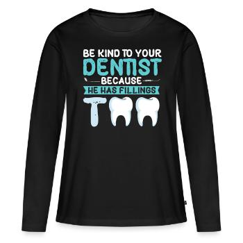 Technicien dentaire, cadre dentaire, hygiéniste dentaire - T-shirt manches longues Premium bio Femme - noir - Devant - Julia (174cm)
