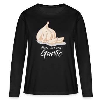 Ail Gousses d’ail Knobi - T-shirt manches longues Premium bio Femme - noir - Devant - Julia (174cm)