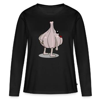 L’ail regardé dans les gousses d’ail - T-shirt manches longues Premium bio Femme - noir - Devant - Julia (174cm)