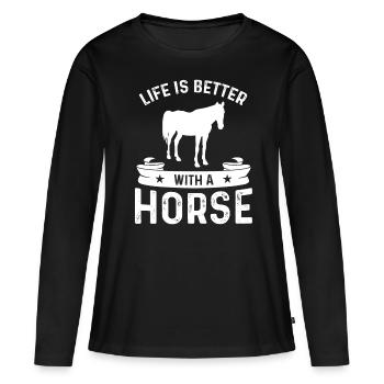 Life is better with a horse - Women's Premium Organic Long Sleeve Shirt - black - Front - Julia (174cm)