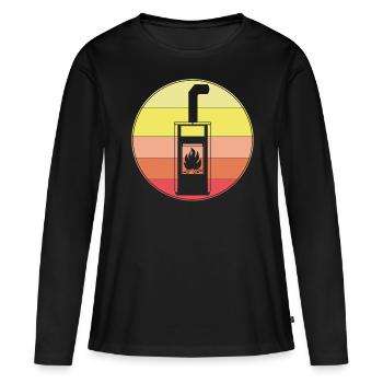 Cheminée Rétro Poêle Poêle à bois Poêle à bois - T-shirt manches longues Premium bio Femme - noir - Devant - Julia (174cm)