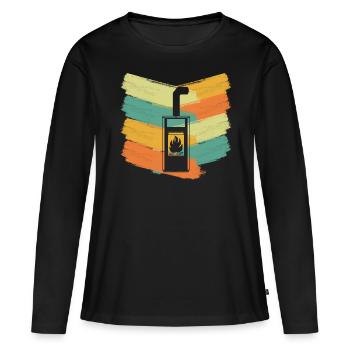 Poêle à bois cheminée rétro poêle - T-shirt manches longues Premium bio Femme - noir - Devant - Julia (174cm)