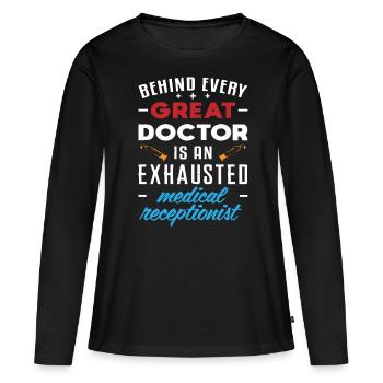 Réceptionniste médicale - T-shirt manches longues Premium bio Femme - noir - Devant - Julia (174cm)