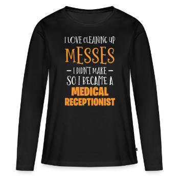 Réceptionniste médicale - T-shirt manches longues Premium bio Femme - noir - Devant - Julia (174cm)