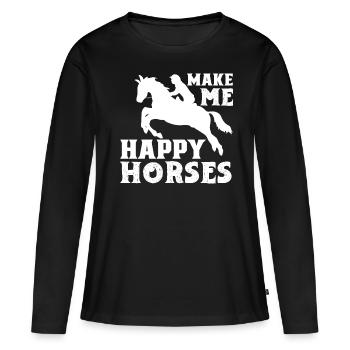 Make Me Happy Horses - - Women's Premium Organic Long Sleeve Shirt - black - Front - Julia (174cm)