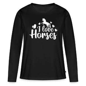 I love horses - - Women's Premium Organic Long Sleeve Shirt - black - Front - Julia (174cm)