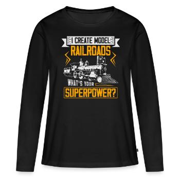Ventilateur de chemin de fer, locomotive, conducteur de chemin de fer - T-shirt manches longues Premium bio Femme - noir - Devant - Julia (174cm)