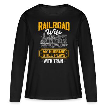 Ventilateur de chemin de fer, locomotive, conducteur de chemin de fer - T-shirt manches longues Premium bio Femme - noir - Devant - Julia (174cm)