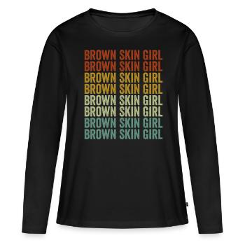 Peau brune Fille Mélanine Peau brune Noir G - T-shirt manches longues Premium bio Femme - noir - Devant - Julia (174cm)