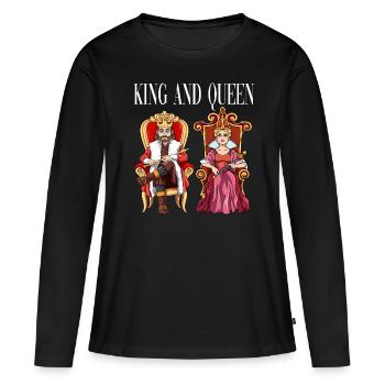 König Königin mit Krone auf dem Thron. - Frauen Premium Bio Langarmshirt - Schwarz - Vorne - Julia (174cm)
