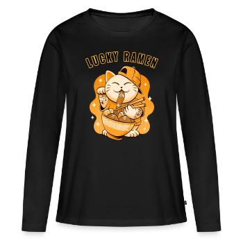 Funny ramen Cat Animal Japanese Food - Frauen Premium Bio Langarmshirt - Schwarz - Vorne - Julia (174cm)