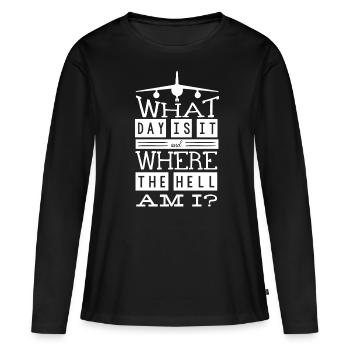 Flugbegleiter, Für Flugbegleiter, Flugbegleiter - Frauen Premium Bio Langarmshirt - Schwarz - Vorne - Julia (174cm)