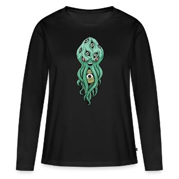 Cryptidcore Esthétique Octopus Weirdcore Globes oculaires - T-shirt manches longues Premium bio Femme - noir - Devant - Julia (174cm)