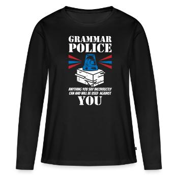 Grammar Police - English Teacher - Women's Premium Organic Long Sleeve Shirt - black - Front - Julia (174cm)