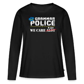 Grammar Police - English Teacher - Women's Premium Organic Long Sleeve Shirt - black - Front - Julia (174cm)