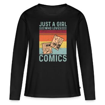 Juste une fille qui aime les comics rétro - T-shirt manches longues Premium bio Femme - noir - Devant - Julia (174cm)