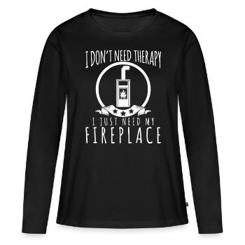 Foyer Thérapie Poêle à bois Poêle à bois Poêle à bois - T-shirt manches longues Premium bio Femme - noir - Devant - Julia (174cm)