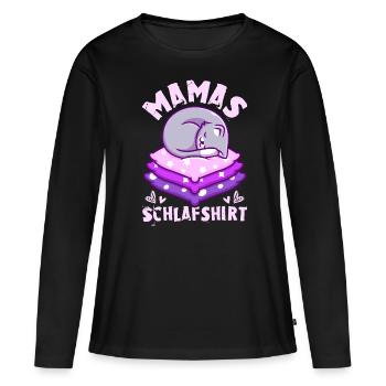 Mamas Schlafshirt, schlafende Katze, lila - Frauen Premium Bio Langarmshirt - Schwarz - Vorne - Julia (174cm)