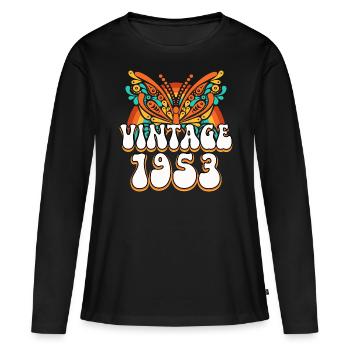 Style Rétro 1953 Femme 70 Ans Anniversaire - T-shirt manches longues Premium bio Femme - noir - Devant - Julia (174cm)