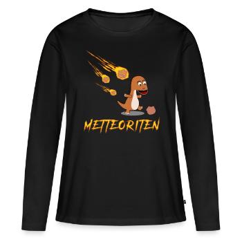 Mettbrötchen Hackfleisch Meteorit Mett - Frauen Premium Bio Langarmshirt - Schwarz - Vorne - Julia (174cm)