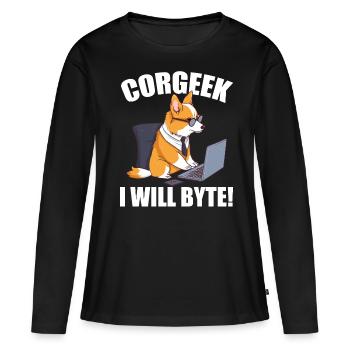 Corgi with glasses I Will Byte computer geek Corgeek - Women's Premium Organic Long Sleeve Shirt - black - Front - Julia (174cm)