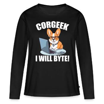 Corgi with glasses I Will Byte computer geek Corgeek - Women's Premium Organic Long Sleeve Shirt - black - Front - Julia (174cm)