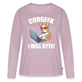 Corgi mit Brille I Will Byte Computerfreak Corgeek - Frauen Premium Bio Langarmshirt - Altrosa - Vorne - Julia (174cm)