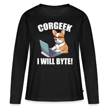 Corgi with glasses I Will Byte computer geek Corgeek - Women's Premium Organic Long Sleeve Shirt - black - Front - Julia (174cm)