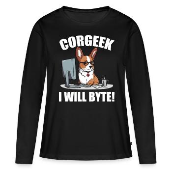 Corgi with glasses I Will Byte computer geek Corgeek - Women's Premium Organic Long Sleeve Shirt - black - Front - Julia (174cm)