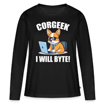 Corgi with glasses I Will Byte computer geek Corgeek - Women's Premium Organic Long Sleeve Shirt - black - Front - Julia (174cm)