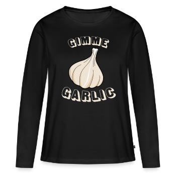Ail disant gousse d’ail - T-shirt manches longues Premium bio Femme - noir - Devant - Julia (174cm)