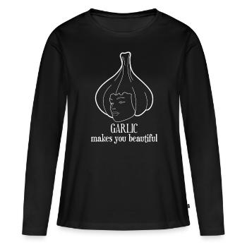 Ail Knobi Gousse d’ail - T-shirt manches longues Premium bio Femme - noir - Devant - Julia (174cm)