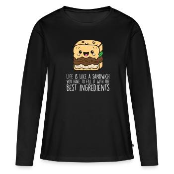 Sandwichs amusants pour les amateurs de sandwichs - T-shirt manches longues Premium bio Femme - noir - Devant - Julia (174cm)