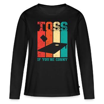 Drôle de trou de maïs Trou de maïs rétro - T-shirt manches longues Premium bio Femme - noir - Devant - Julia (174cm)
