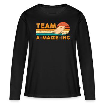 Drôle de trou de maïs Trou de maïs rétro - T-shirt manches longues Premium bio Femme - noir - Devant - Julia (174cm)