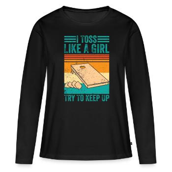 Drôle de trou de maïs - T-shirt manches longues Premium bio Femme - noir - Devant - Julia (174cm)