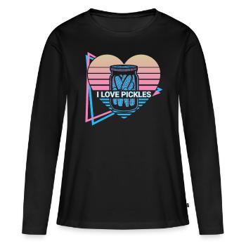 J’aime les cornichons concombre rétro - T-shirt manches longues Premium bio Femme - noir - Devant - Julia (174cm)