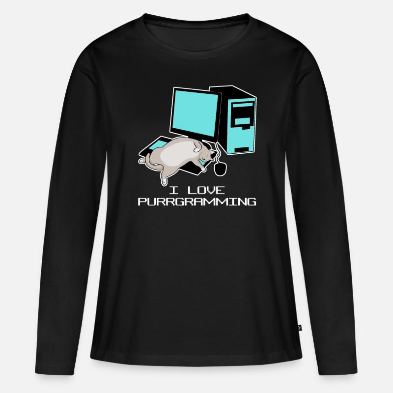 Programmeur Admin Computer Cat - T-shirt manches longues Premium bio Femme - noir