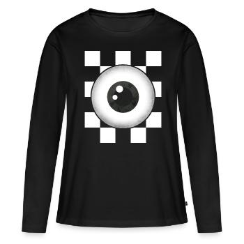 Esthétique bizarre Noir Blanc Globe oculaire en damier - T-shirt manches longues Premium bio Femme - noir - Devant - Julia (174cm)