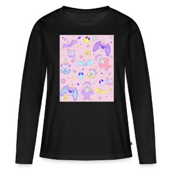 Weirdcore Ästhetik Pastell Goth Clowncore Kidcore - Frauen Premium Bio Langarmshirt - Schwarz - Vorne - Julia (174cm)