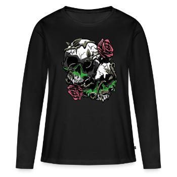 Demiromantique Fierté Drapeau Crâne Roses Subtil - T-shirt manches longues Premium bio Femme - noir - Devant - Julia (174cm)