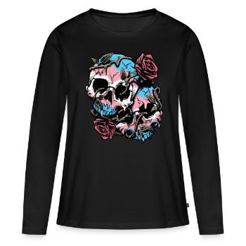 Fierté transgenre Drapeau trans Crâne Roses Sub - T-shirt manches longues Premium bio Femme - noir - Devant - Julia (174cm)